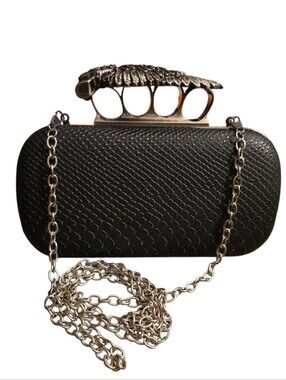 Winged Skull Knuckle Duster Faux Leather Snake Clutch Purse NWOT